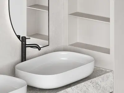 Bathroom kit Minimal furniture Half-round semi-circle mirrors 3D model