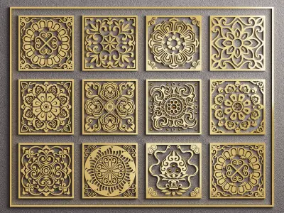 Laser Cut Ornamental Panels Vol2 - Decorative 3D Engraving Tiles 3D model