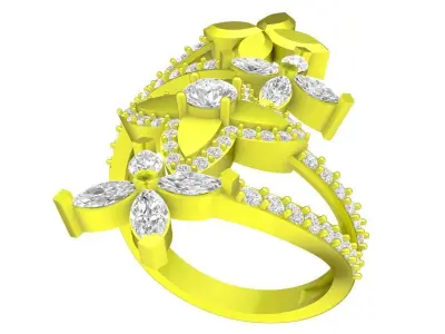 7037 luxury fashion flower diamond women ring 3D print model