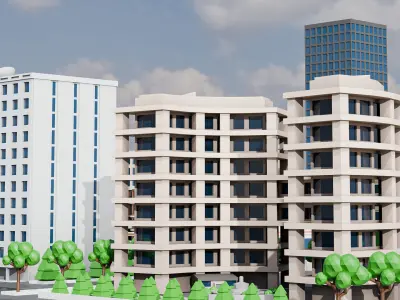 Low poly city buildings pack Low-poly 3D model