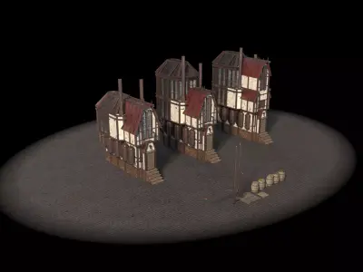 Steampunk Little Green house 3 types Free low-poly 3D model