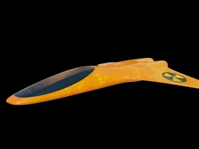 Spaceship orange airplane with nuclear symbol Low-poly 3D model