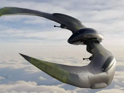 Spaceship 3D model Low poly futuristic flying in sky Low-poly 3D model