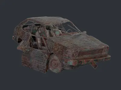 Apocalyptic Damaged Destroyed Vehicle Car Game Ready 15 Low-poly 3D model