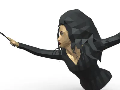Bellatrix low poly harry potter with wand 3D print model
