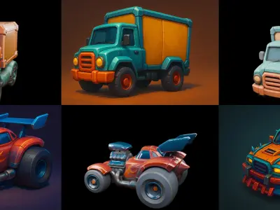 Stylized Car Advanced model bundle 9 pack 100 glb 3D model
