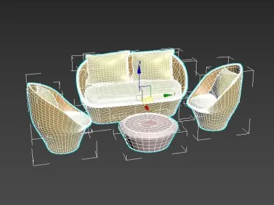 chair sofa set with cushions and pillows Free low-poly 3D model