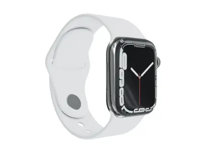 Apple Watch 7 - Silver Stainless Steel Case White Sport Band Low-poly 3D model