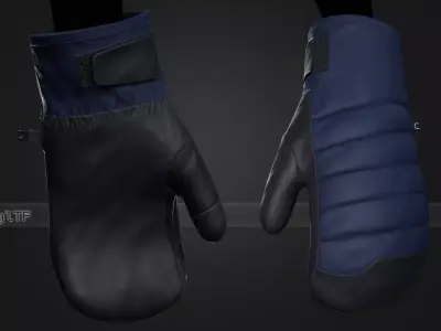 Blue And Black Snowboard Gloves  Low-poly 3D model