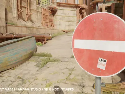 Lowpoly CITY TRAFFIC STREET SIGN No Entry VR AR Games 3D PBR Low-poly 3D model