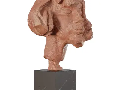 Clay Woman Head Statue - Artistic Bust with Marble Base  3D model