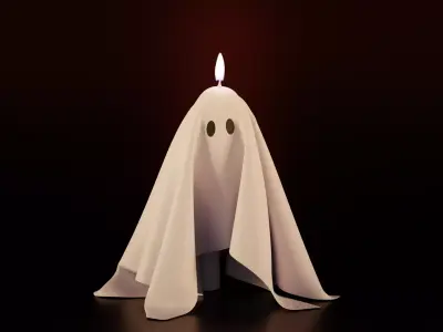 Halloween Ghost Candle with Animated Fire 3D model