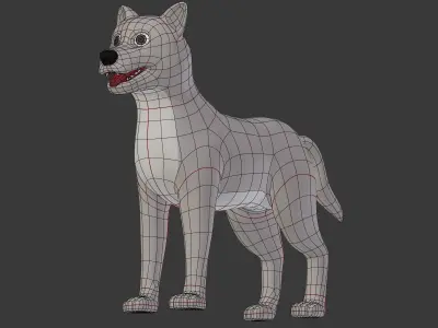 Cartoon Gray Wolf Low-poly 3D model