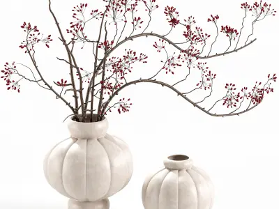 Red Berry Branches in LOUISE ROE Balloon Vases 3D model