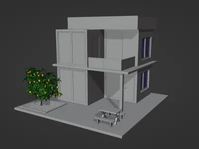 Isometric Modern Villa Exterior Low-poly 3D model