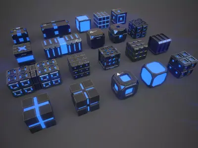 Sic-Fi Box Collection Metal Low-poly 3D model