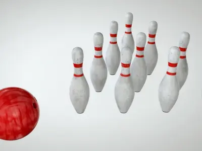 Bowling ball is about to hit pins Low-poly 3D model