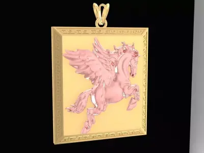 Pegasus Horse Square Pendant 3D Model 2792 3D print model