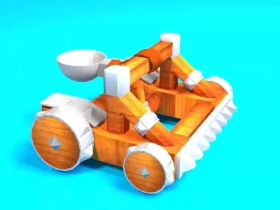 Catapult wooden toy car Low-poly 3D model