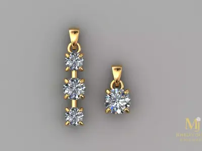 3D Jewelry Pendant Set Single Stone and 3 Stone 3D print model
