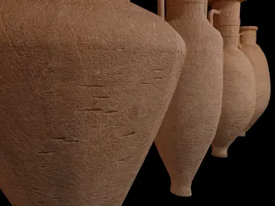 Pottery Set 1 four ancient vases Low-poly 3D model
