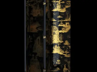 Folding Screen Gran Coromandel Black by Fornasetti Low-poly 3D model
