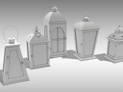 Wood Lanterns 3D Model Collection