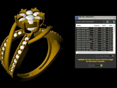 Split Shank Floral Cluster Engagement Ring in Yellow Gold 3D print model