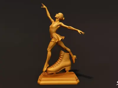 Golden Figure Skating Statue Low-poly 3D model
