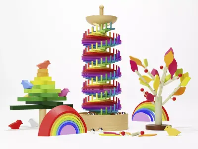 Wooden Block Toy set 3D model