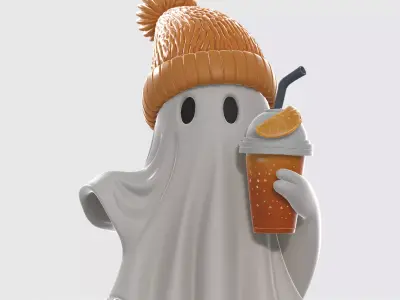 Ghost with Beanie and Drink Adorable Halloween Decor 3D print model