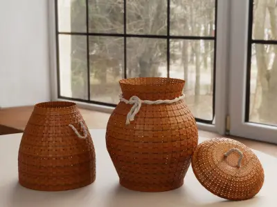 Bamboo Basket Low-poly 3D model