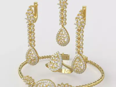 Ring Bracelet Earring and Pendant Set 3D printable model 0039 3D Model Pack