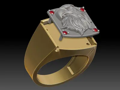 Eagle head Man Ring Sculpture jewelry Gold silver 3D print model
