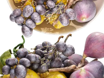 bowl of figs lemons and grapes fruits 3D model