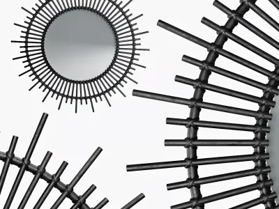 Soleil mirror in black lacquered rattan 3D model