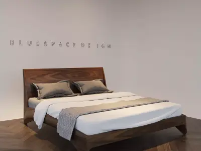 Walnut bed 01 Low-poly 3D model