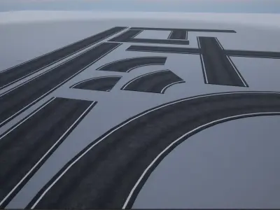 modular single lane PBR road Low-poly 3D model