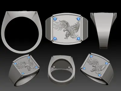 Eagle Man Ring Sculpture Jewelry gold silver 3D print model
