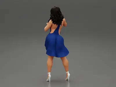 Sexy girl in fashion dress with long hair 3D print model