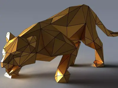 tiger lowpoly 3D print model gold geometric animal Low-poly 3D model