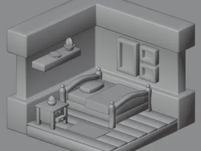 Low poly isometric bedroom Free low-poly 3D model