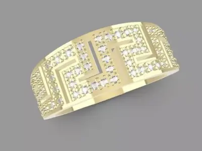 Greek key ring with diamonds  3D print model