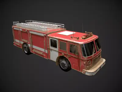 Low Poly Rusty Emergency Fire Truck Vehicle - Textured  Low-poly 3D model