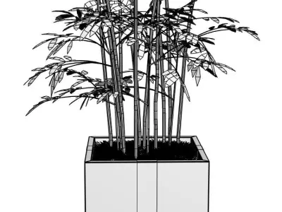 Young bamboo bunch in steel pot 3D model