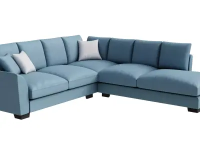 Long Blue Corner Sofa Low-poly 3D model