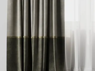Curtain with rod 08 Curtain brown and cumin olive green Low-poly 3D model