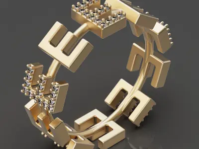 Letter E eaant ring   printable jewelry 3D mrring pendodel 3D print model