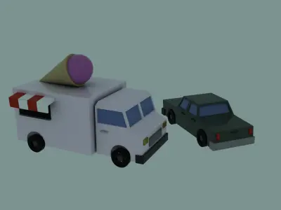 Low Poly Vehicle Set - Ice cream truck and Car Low-poly 3D model