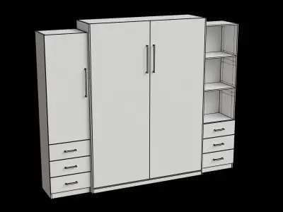 White Wall Bed Cabinet Closed 3D model